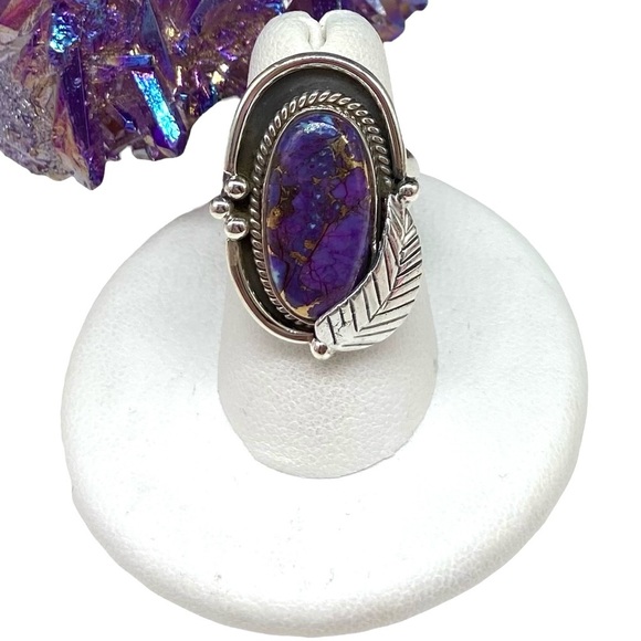 Jewelry - Purple Copper Turquoise Ring Solid Sterling Silver 925 Size 6 Southwest Leaf